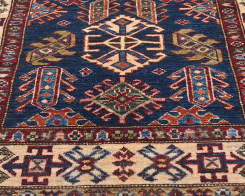 3x5 Kazak Blue Afghan Hand Knotted Traditional Wool Area Rug